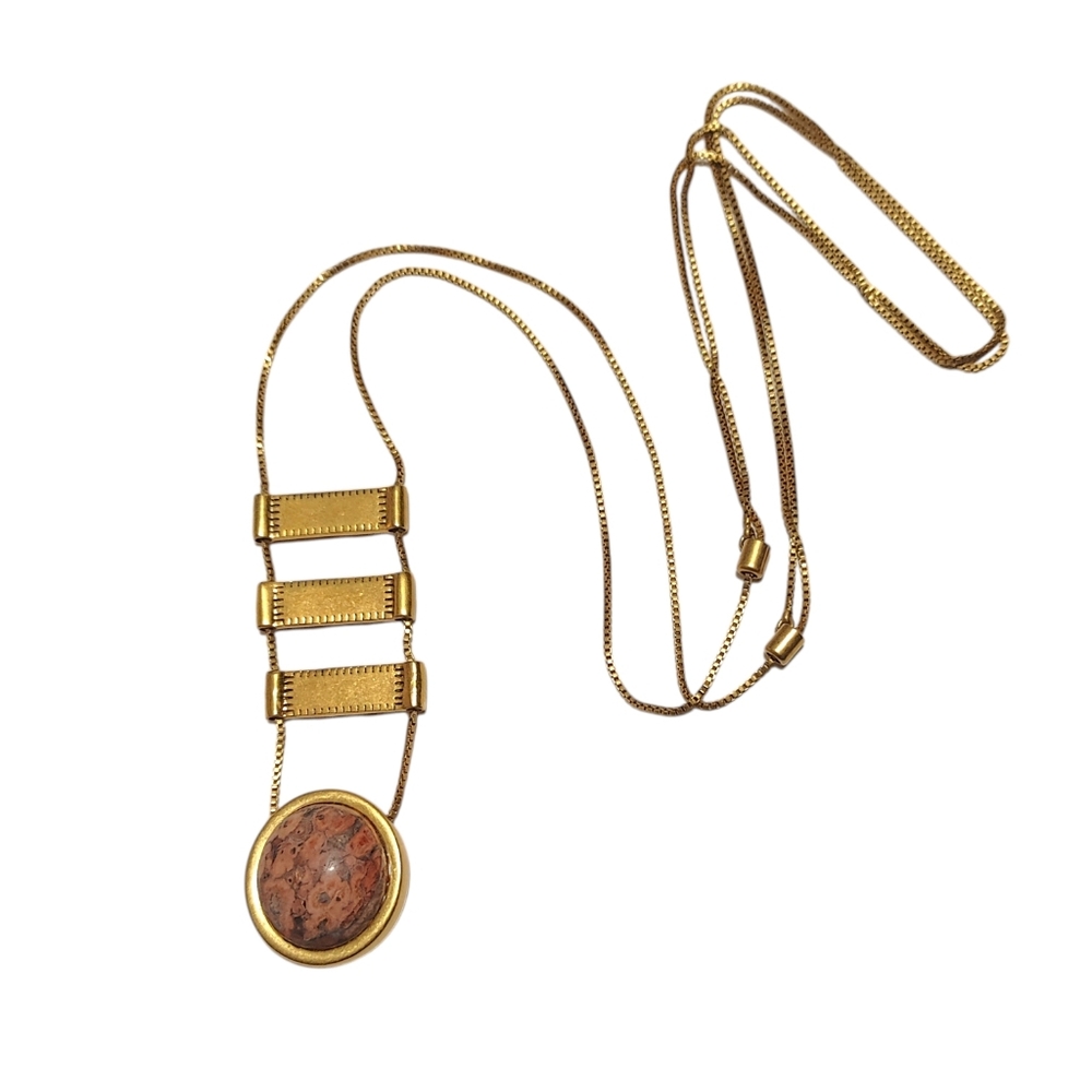 Madewell Long Gold Brown Adjustable Pendant Statement Necklace